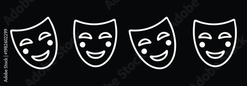 Theater masks icon set. Masquerade vector icons. Comic and tragic mask icons.