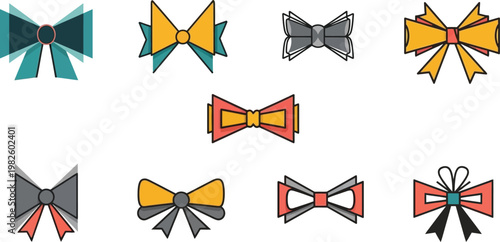 Colorful bow ties editable vector illustration collection set for fashion accessories and graphic design projects