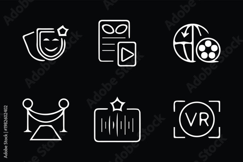 Theater masks icon set. Masquerade vector icons. Comic and tragic mask icons.