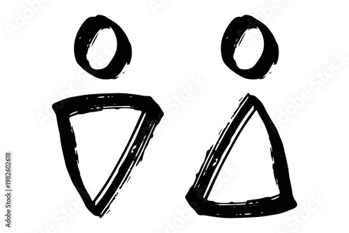 Hand drawn female and male gender identity sign Girls and boys Man and woman pictogram Lady and gentleman for restroom, toilet, washroom, lavatory, closet, WC, bathroom, door sticker