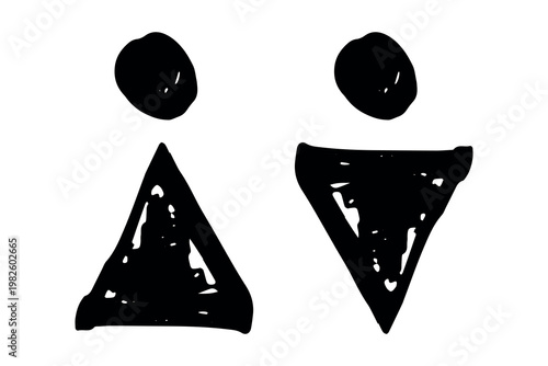 Hand drawn female and male gender identity sign Girls and boys Man and woman pictogram Lady and gentleman for restroom, toilet, washroom, lavatory, closet, WC, bathroom, door sticker