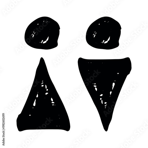 Hand drawn female and male gender identity sign Girls and boys Man and woman pictogram Lady and gentleman for restroom, toilet, washroom, lavatory, closet, WC, bathroom, door sticker