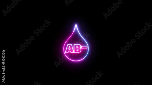 Neon Blood Drop with AB- Blood Type, Medical Research Concept