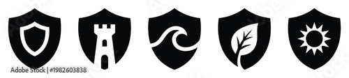 Versatile collection of shield icons symbolizing security defense nature and ecological sustainability suitable for various branding and digital applications