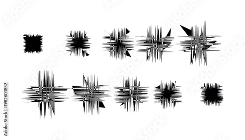 Abstract fragmented and jagged shape sequence black and white abstract fragmented