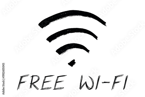 Hand drawn free wifi spot zone sign Public wi-fi area sign Wireless internet clipart in doodle style Single element for print, web, design, decor 3G, 4G, 5G, 6G, IoT