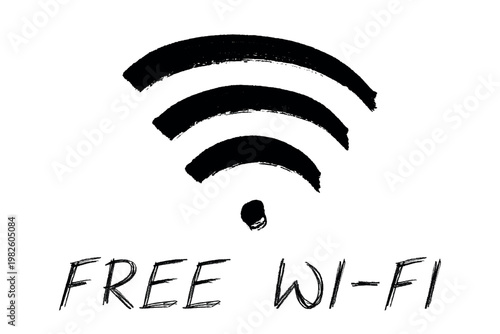 Hand drawn free wifi spot zone sign Public wi-fi area sign Wireless internet clipart in doodle style Single element for print, web, design, decor 3G, 4G, 5G, 6G, IoT