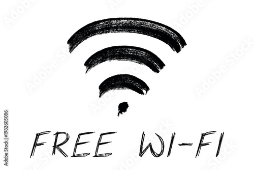 Hand drawn free wifi spot zone sign Public wi-fi area sign Wireless internet clipart in doodle style Single element for print, web, design, decor 3G, 4G, 5G, 6G, IoT