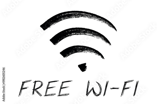 Hand drawn free wifi spot zone sign Public wi-fi area sign Wireless internet clipart in doodle style Single element for print, web, design, decor 3G, 4G, 5G, 6G, IoT