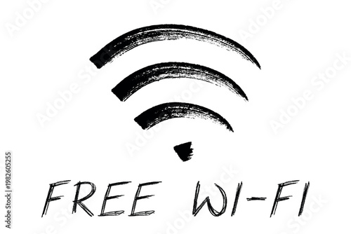 Hand drawn free wifi spot zone sign Public wi-fi area sign Wireless internet clipart in doodle style Single element for print, web, design, decor 3G, 4G, 5G, 6G, IoT