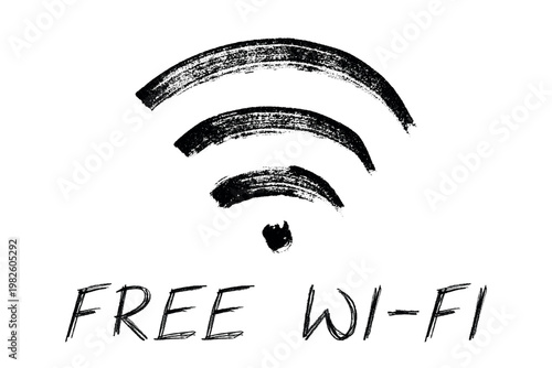 Hand drawn free wifi spot zone sign Public wi-fi area sign Wireless internet clipart in doodle style Single element for print, web, design, decor 3G, 4G, 5G, 6G, IoT