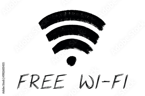 Hand drawn free wifi spot zone sign Public wi-fi area sign Wireless internet clipart in doodle style Single element for print, web, design, decor 3G, 4G, 5G, 6G, IoT