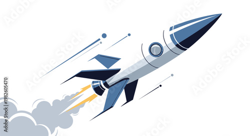 Powerful space rocket launching into the sky with a trail of smoke and fire representing exploration and technological progress.