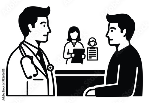 Doctor and patient discussing health issues during a medical consultation in a clinic setting, ideal for healthcare websites and medical presentations and informational materials.