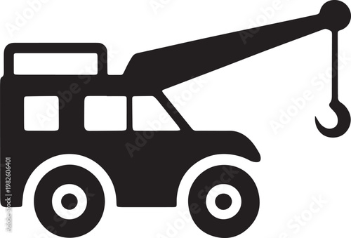 Tow truck silhouette on a white background with a hook vehicle service illustration