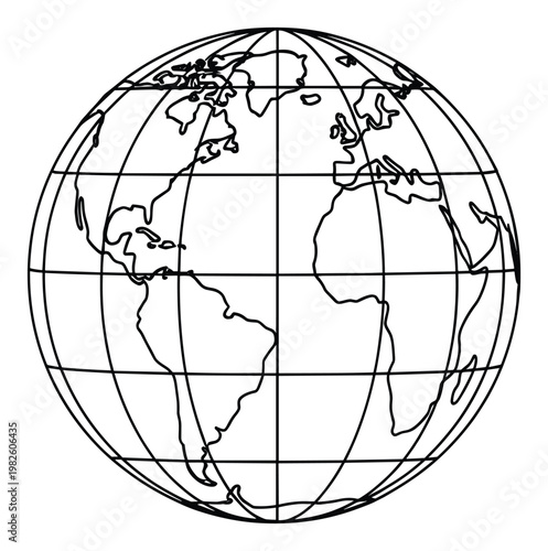 Global earth outline drawing with continents and grid lines for educational resources geographical presentations and international business designs