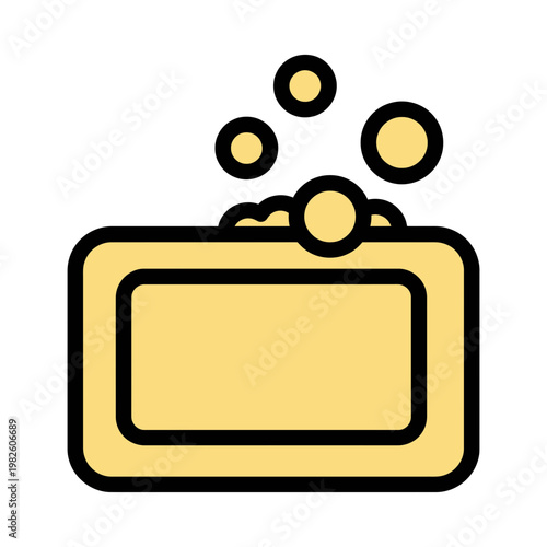 Icon of a soap bar with suds rising on a yellow background