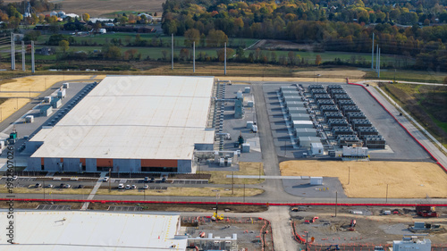Aerial view large scale AI data center infrastructure