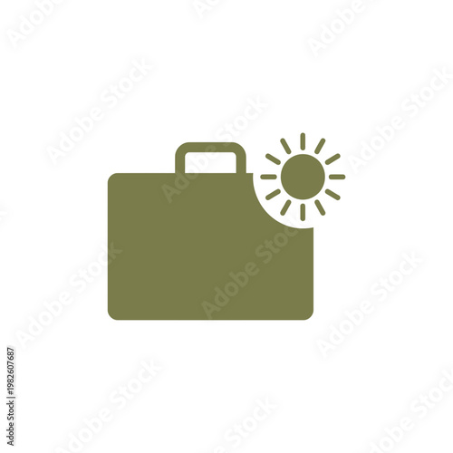 Green briefcase icon with sun shining on it outdoors