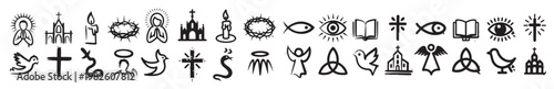 christianity symbol set religious signs and icons crown 