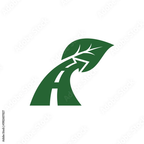 Green leaf icon on letter A symbolizes eco friendly practices naturally