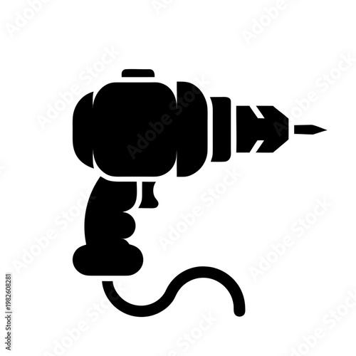Electric drill, power tool, black icon, silhouette, drilling machine, hand tool