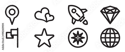  compass and rocket line icon set for exploration and travel