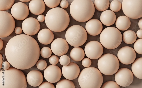 Beige spheres of various sizes forming an abstract background