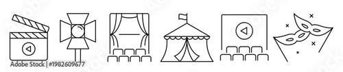 set of entertainment lined icon collection theater cinema