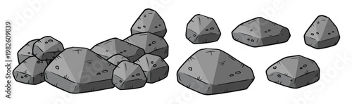  set of gray granite stones of different shapes element 