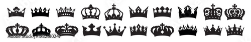 Set of black king crowns. Outline Icons isolated