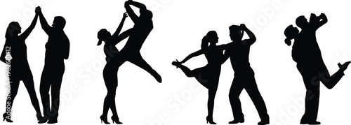 Silhouettes of couples dancing and celebrating celebration