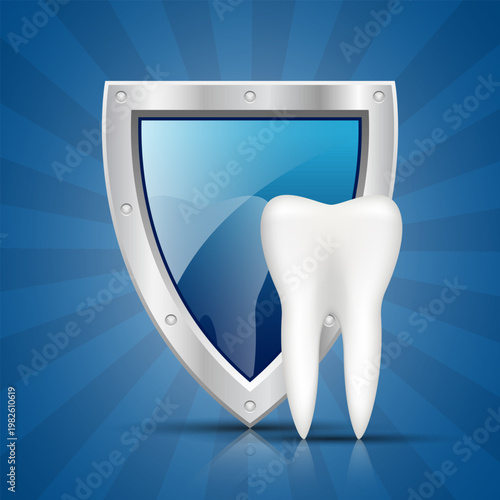 Tooth protection with shield. Dental care concept. Oral hygiene, dentistry.