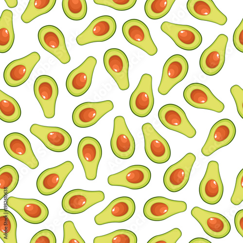 Seamless avocado pattern on a white background. Freshness and healthy vibes.