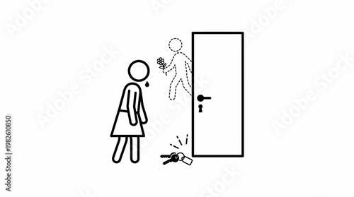 Woman Crying as Figure Sneaks Away Through Door