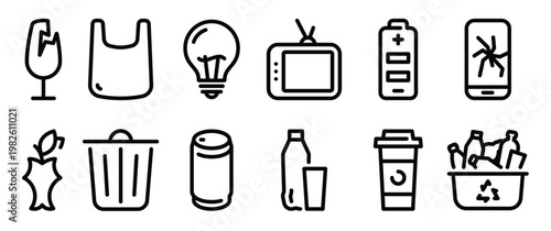set of black vector icons isolated on white background