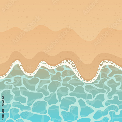 Sandy shore meeting the ocean with gentle waves washing onto the beach.