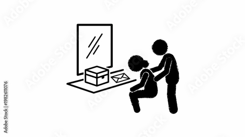 A Person Comforting Another Person in Front of a Vanity