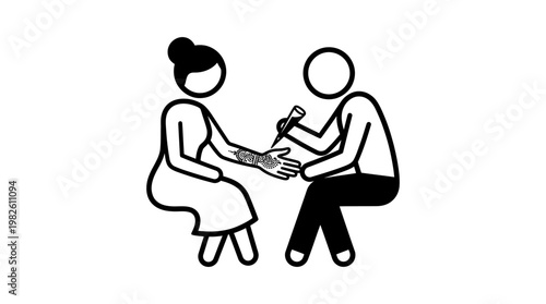 Henna Tattoo Artist Applying Design on Woman's Arm