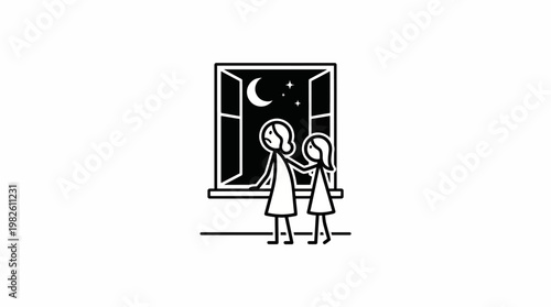 Mother And Daughter Admiring The Night Sky