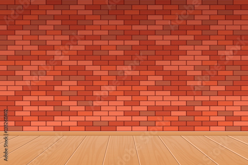 Red brick wall meets wooden floor for a classic interior design backdrop.