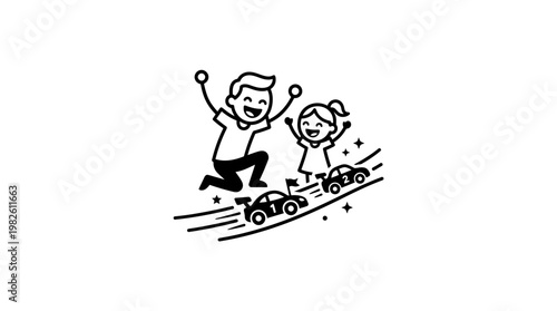 Father and Child Celebrating Race Car Victory