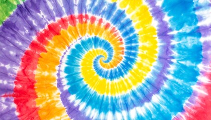 A colorful tie-dye spiral pattern on a white background
