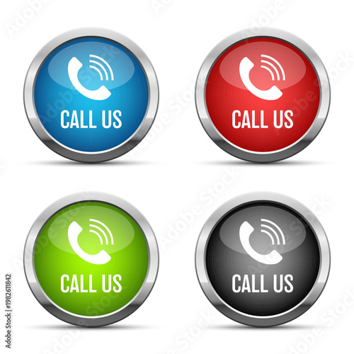 Colorful round buttons with a phone symbol and the text "Call Us" on them.