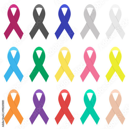 Collection of various awareness ribbons representing different causes.
