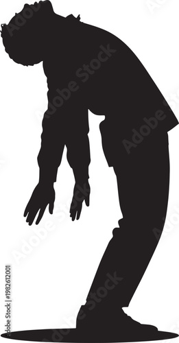 Black silhouette of person leaning back with arms hanging down representing tired exhaustion