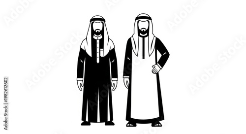 Two men in traditional Arab clothing standing side by side.