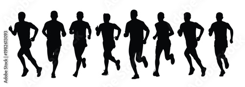  silhouettes of runners in various poses silhouettes