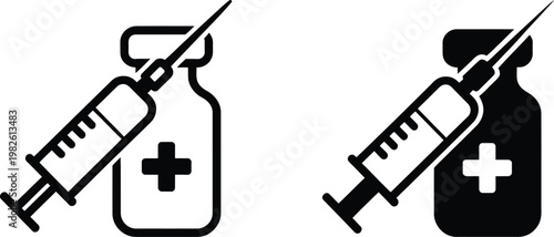 Medical syringe injecting vaccine into vial icon design for health and medicine isolated on transparent background
