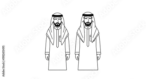 Two men in traditional Arab attire standing side by side.